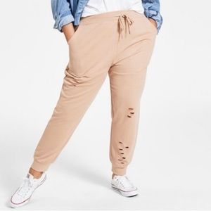 Jolie & Joy Tan Plus Size Distressed Drawstring Joggers